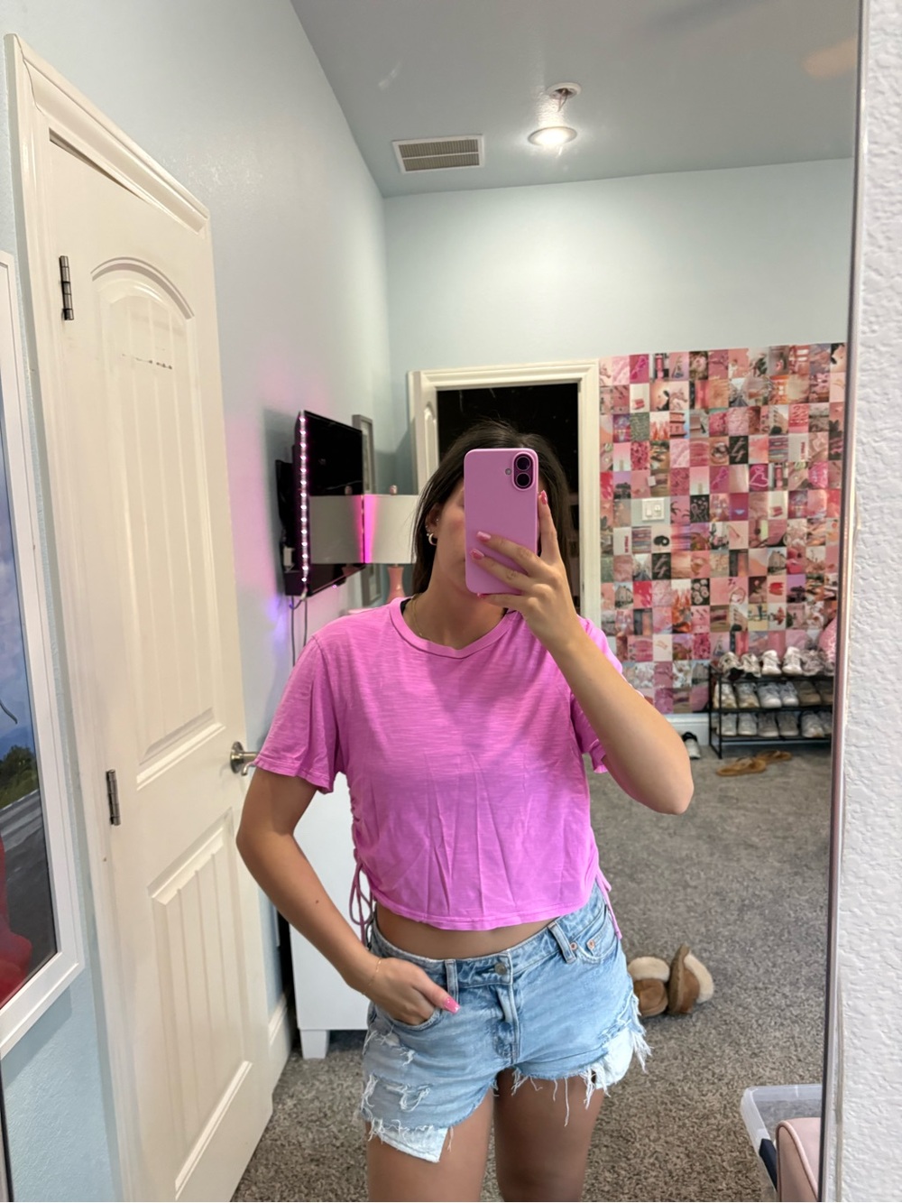 Target Pink Side-Tie Cropped Tee